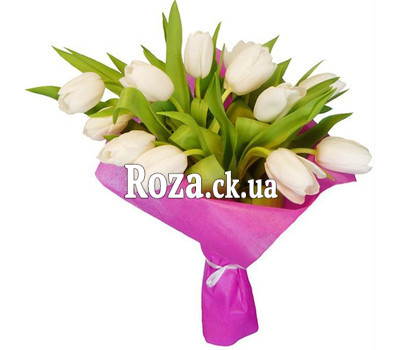 Inexpensive bouquet of white tulips