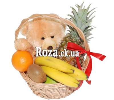 Подарочная корзинка фруктов и Мишка