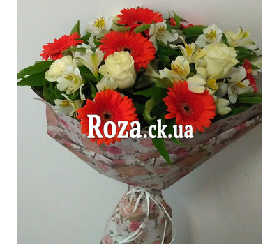 Bouquet of gerberas, alstromeries and roses 1