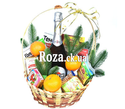 Basket for New Year with champagne
