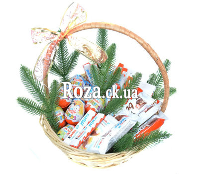 Basket for New Year with chocolate kinder