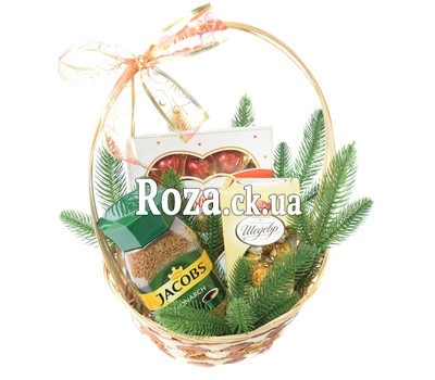 Basket with coffee and sweets for the New Year