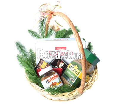 Christmas basket with coffee and sweets