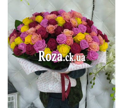 Bright bouquet of 101 multi-colored roses 1