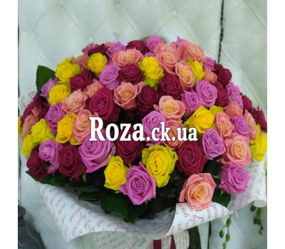 Bright bouquet of 101 multi-colored roses 2