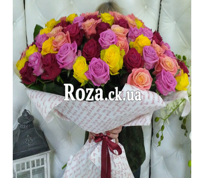 Bright bouquet of 101 multi-colored roses 3