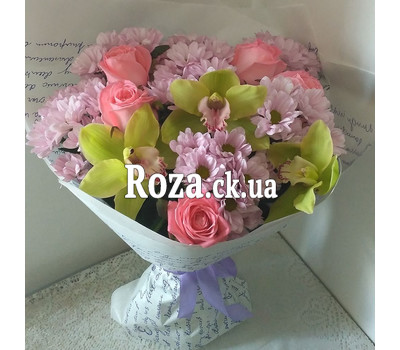 Bouquet with pink flowers and orchids 2
