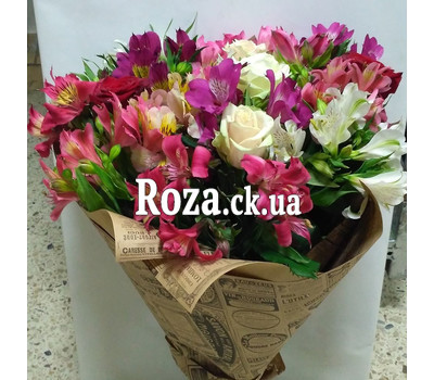 Multicolored bouquet of alstroemerias and roses 1