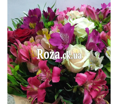 Multicolored bouquet of alstroemerias and roses 2