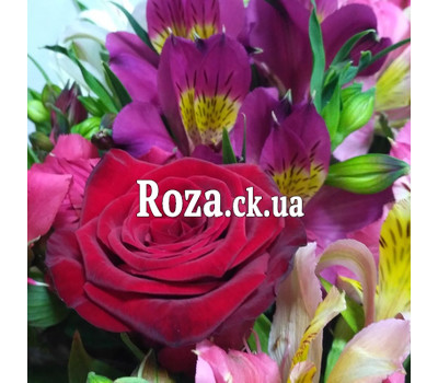 Multicolored bouquet of alstroemerias and roses 3