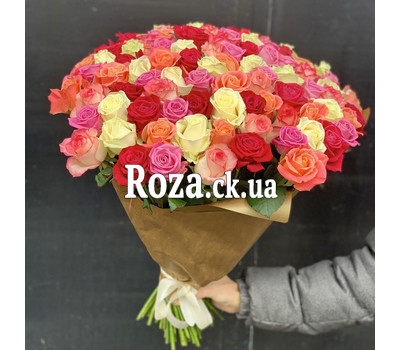 Bright bouquet of 101 multi-colored roses 4