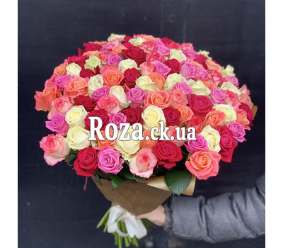 Bright bouquet of 101 multi-colored roses 5