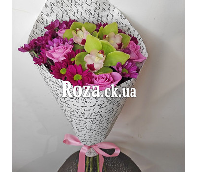 Bouquet with pink flowers and orchids 6