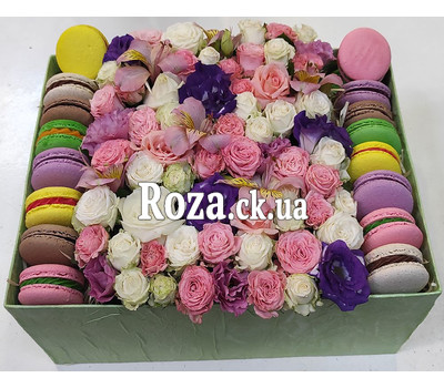 Flowers and macaroons in a rectangular box 1