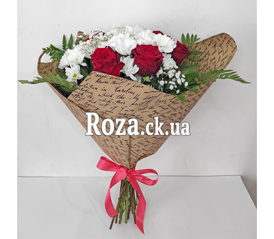 Nice bouquet of roses and chrysanthemums - вид 4