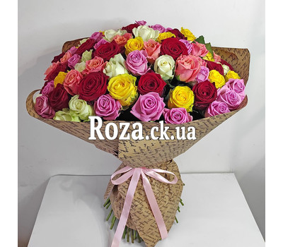 Bright bouquet of 101 multi-colored roses 6