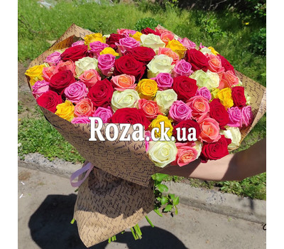 Bright bouquet of 101 multi-colored roses 7