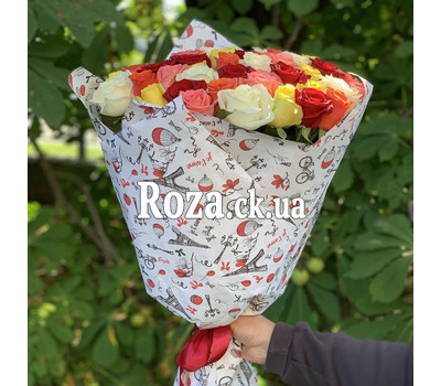 Bright bouquet of 51 roses 1