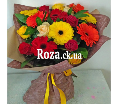 Bright bouquet of roses and gerberas 2