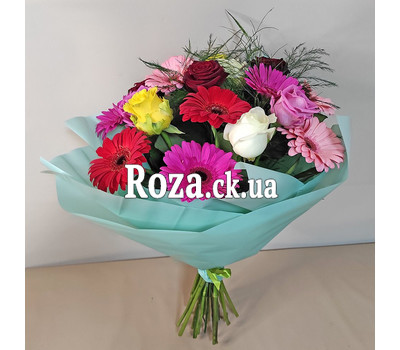 Bright bouquet of roses and gerberas 3