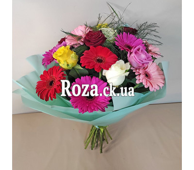 Bright bouquet of roses and gerberas 4