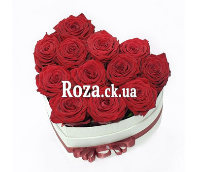 11 roses in a heart box