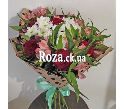 Maiden bouquet of roses, alstromeries and chrysanthemums 5
