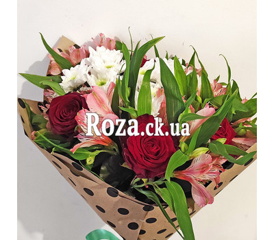 Maiden bouquet of roses, alstromeries and chrysanthemums 7
