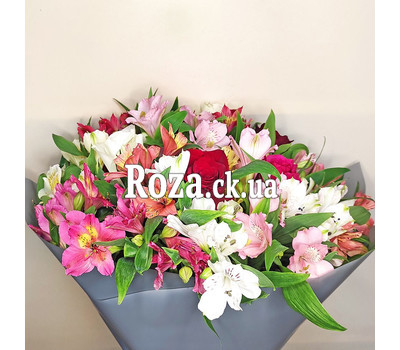 Multicolored bouquet of alstroemerias and roses 6
