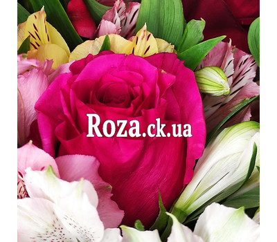 Multicolored bouquet of alstroemerias and roses 7