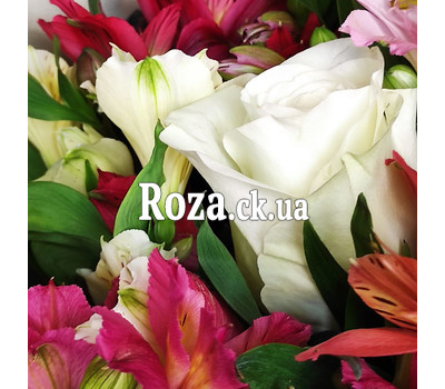 Multicolored bouquet of alstroemerias and roses 8