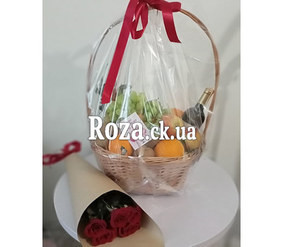 Фрукти і вино в кошику - вид 6